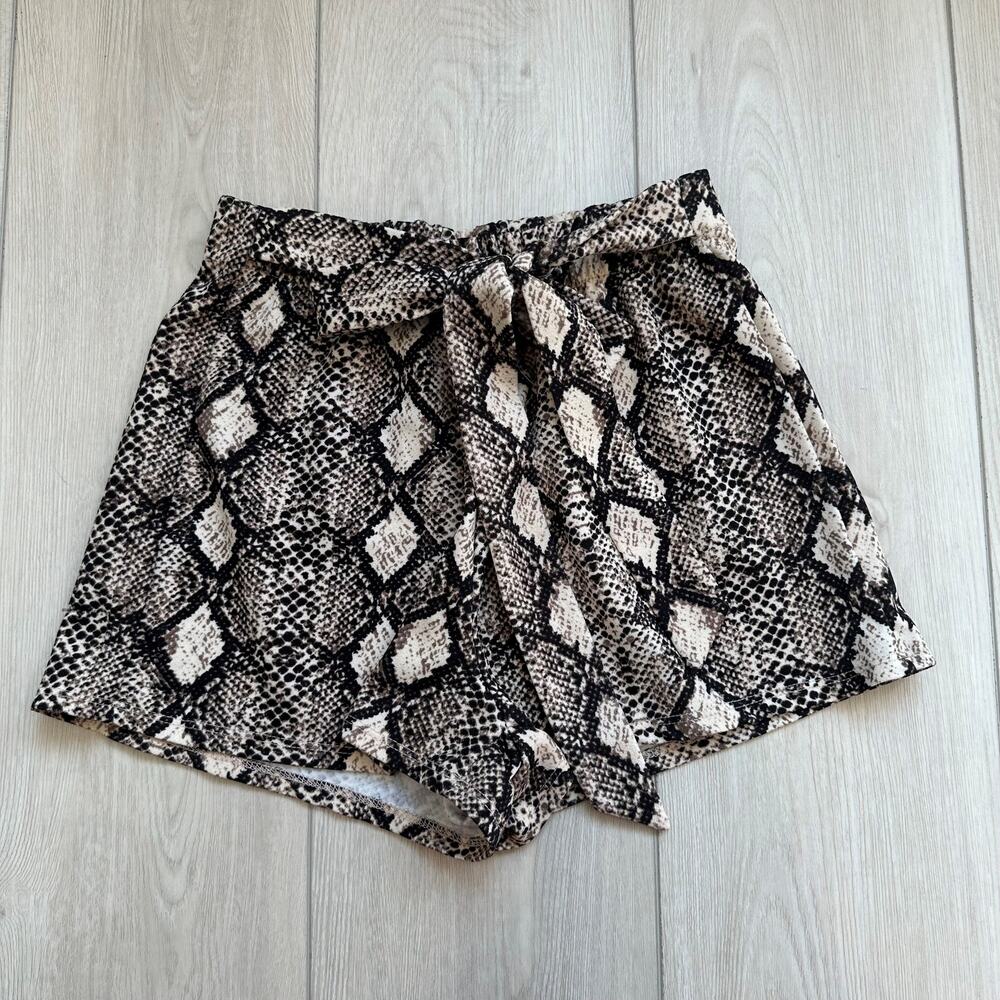 Papermoon snakeskin print high waisted self tie shorts XS